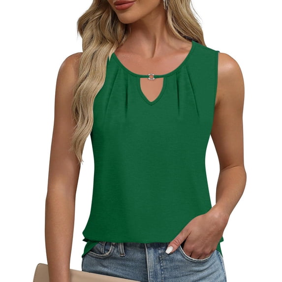Womens Tops Plus Size Sleeveless V-Neck Solid Color Casual Tank Tops for Women Summer V Neck T Shirts Trendy Sleeveless Basic Tee Loose Fit 2025 Fashion Army Green XXL