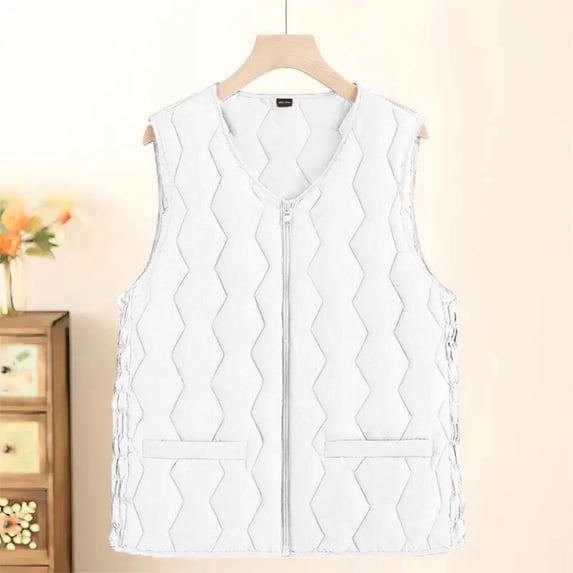 Womens Tops Plus Size Sleeveless Zipper Pocket Puffer Jacket Solid Color Coat,Tops for Women