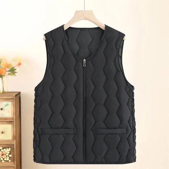 Womens Tops Plus Size Sleeveless Zipper Pocket Puffer Jacket Solid Color Coat,Tops for Women