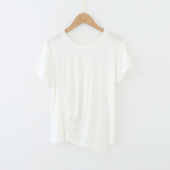 Womens Tops Plus Size Solid Color Short Sleeved Round Neck Not Irregular Loose T-shirt White L