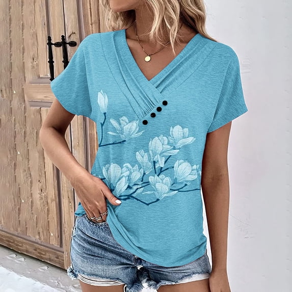 Womens Tops Plus Size V-Neck Casual Short-Sleeved Spring And Summer Blouses Blouse Sales or Green M