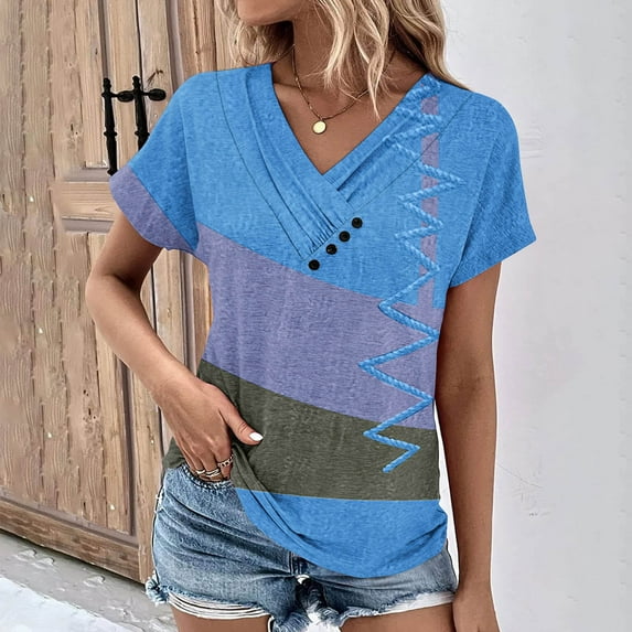Womens Tops Plus Size V-Neck Casual Short-Sleeved Spring And Summer Blouses