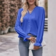 thumbnail image 1 of Womens Tops Plus Size V-Neck Long Sleeve Solid Loose T-shirt Blue XXL, 1 of 6