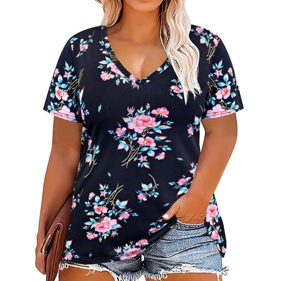 Womens Tops Plus Size V Neck T Shirts Women Short Sleeve Tops Casual Summer Tshirts Loose Fit Tee