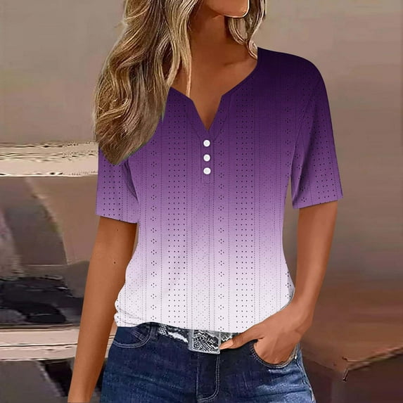 Womens Tops Plus Size V-neck Solid Color T-shirt Blouses Blouse Sales or Clearance