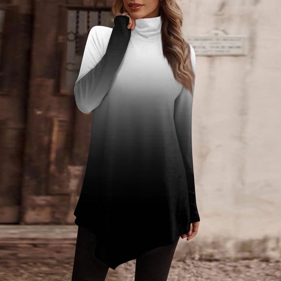 Womens Tops Plus Size Women's Casual Everyday Tops Long Sleeve Turtleneck Fashion Print Shirt Tops T Shirt Pullover