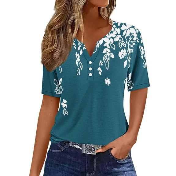 Womens Tops Plus Size Women's Fashion Printed Short Sleeves Blouse Round Neck Casual Tops