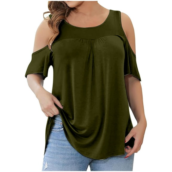 Womens Tops Plus Size Women's Plus Size Top Short Sleeved Basic Casual Round Neck Off Shoulder T-shirt Loose Fitting Cotton Shirt