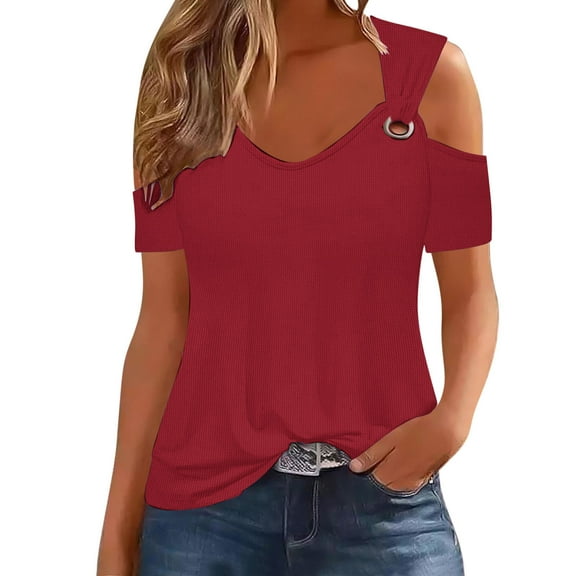 Womens Tops Plus Size Women's Sexy Off Shoulder V-neck Short Sleeved Top