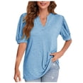 thumbnail image 1 of Womens Tops Plus Size Women's Solid V-neck Solid Bubble Sleeve Loose T-shirt Women's Top Short Sleeve V-neck Top/Shirt, 1 of 4