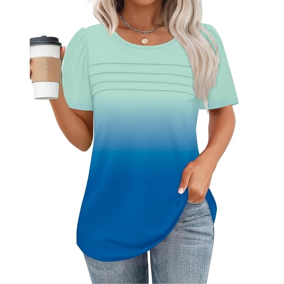 Womens Tops Plus Size Womens Blouses Casual Tunic Tops for Women Loose Fit Short Sleeve Women's Trendy Gradient Tshirts Shirts for Women