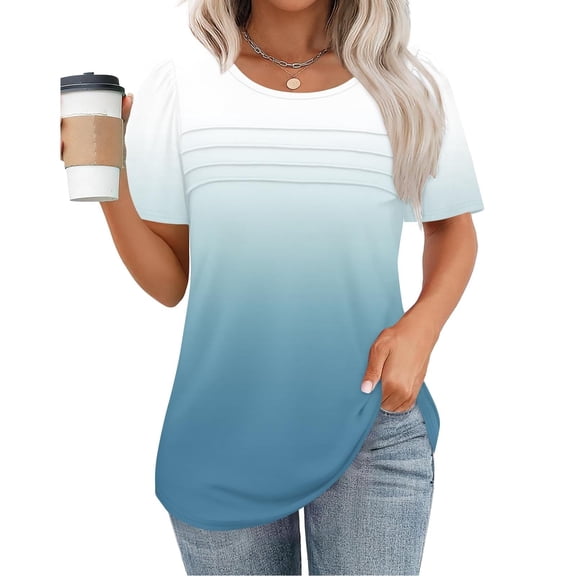 Womens Tops Plus Size Womens Blouses Casual Tunic Tops for Women Loose Fit Short Sleeve Women's Trendy Gradient Tshirts Shirts for Women