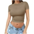 thumbnail image 1 of Womens Tops Plus Size Womens Crop Blouses Round-Neck T-Shirt Sexy Slim Casual Short Sleeve Tops, 1 of 7
