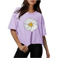 thumbnail image 1 of Womens Tops Plus Size Workout Crop Half Sleeve Crewneck Drop Shoulder Print T Shirts Summer Fall Casual Loose Solid Basic Tees Blouse,Purple 1,XL, 1 of 4