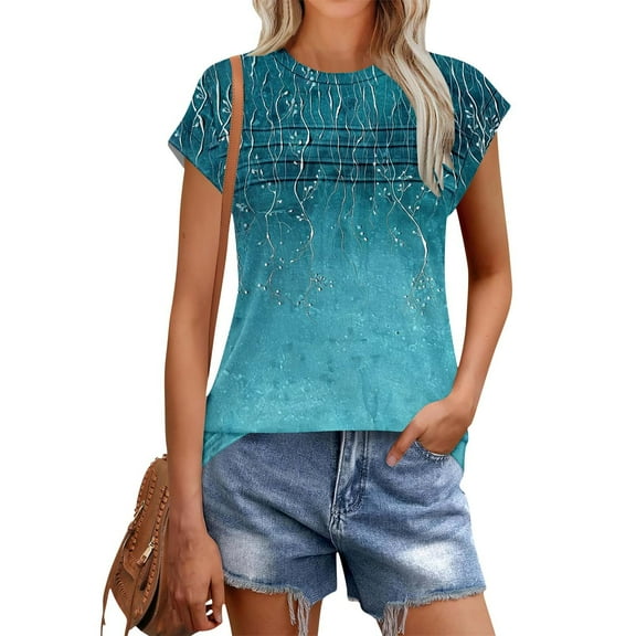 Womens Tops Plus Size, Xunlbb Women's New Round Neck Short Sleeved Pleated Casual Top T-shirt ,Women's Tops for Workout/Running/Hawaiian Beach Vacation White