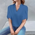 thumbnail image 1 of Womens Tops Plus Size under $10 Short Sleeve V-Neck Casual Loose Solid Color Blouse Blue XXL, 1 of 6