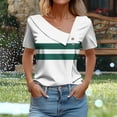 thumbnail image 1 of Womens Tops Plus Size under $10 Short Sleeved V-Neck Stripe Printed Button Shirt Casual T-shirt White XXL, 1 of 6