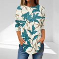 thumbnail image 1 of Womens Tops Plus Size under $5 3/4 Sleeves Printed Round Neck Casual Non-Positioned T-Shirt Sky Blue S, 1 of 5