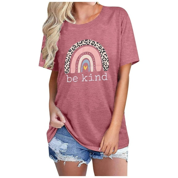 Womens Tops Print Crew Neck Organic Cotton T Shirt Short Sleeve Tee T Shirts for Women Rose Gold S