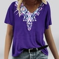 thumbnail image 1 of Womens Tops Print Short Sleeve V-Neck T-Shirt Purple S, 1 of 5