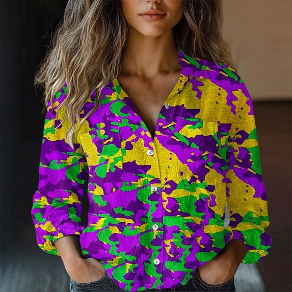 Womens Tops Printed Shirt Women's Long Sleeve Shirt Breathable Versatile Casual Shirt
