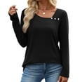 thumbnail image 1 of Womens Sweatshirt V-Neck Long Sleeve Solid T-shirt Casual Button Tops Black M, 1 of 6