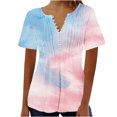 thumbnail image 1 of Womens Tops Printed V-neck Button Up Short Seeved Top Summer Blouses Pink XL, 1 of 4