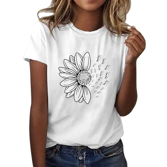 Womens Tops Printing Short Sleeve Oversized T Shirts Loose Casual Crewneck Tunic Soft Blouse Tops Polyester Spandex Fabric Shorts Skirts for Autumn 6Xl Shirts for Women