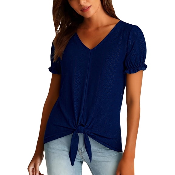 Womens Tops, Prolriy Women's Loose & Comfortable Solid Color Top in Cotton Linen Shirts for Women Navy XXL