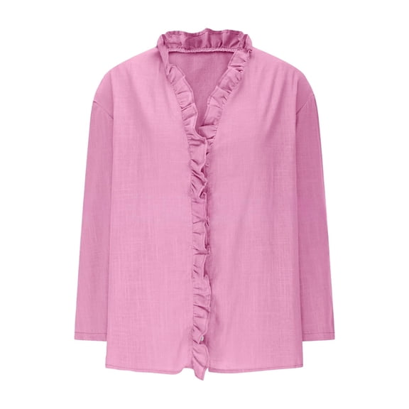 Womens Tops, Prolriy Women's Oversized Muslin Blouse, V-Neck Linen Button down T-Shirt Shirts for Women Pink S