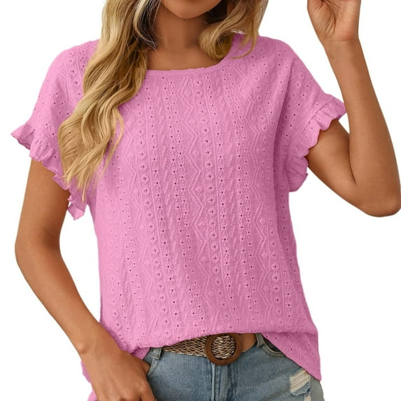 Womens Tops Puff Short Sleeve Shirts Pleated T Shirts Dressy Casual Business Trendy Summer Tunic Blouse