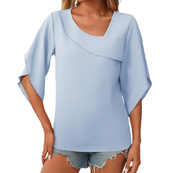 Womens Tops Puff Short Sleeve Shirts Pleated T Shirts Dressy Casual Business Trendy Summer Tunic Blouse