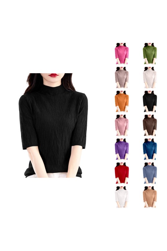 Womens Tops Pullover Sweaters for Women Crewneck Long Sleeve Autumn Casual Fall Winter Semi High Neck Knitted Pullover Sweater Slim Fit Ribbed Texture Versatile Casual Blouse