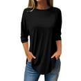 thumbnail image 1 of Womens Tops Pure Color Fashionable Casual Round Neck and 3/4 Sleeve Top, 1 of 1