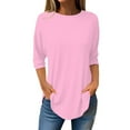 thumbnail image 1 of Womens Tops Pure Color Fashionable Casual Round Neck and 3/4 Sleeve Top, 1 of 6