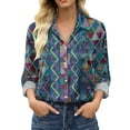 thumbnail image 1 of Womens Tops Retro Floral Print Long Sleeve Satin Shirt Spring Summer Shirts for Women Blue 3Xl, 1 of 9