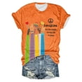 thumbnail image 1 of Womens Tops Retro Hippie Print Round Neck Short Sleeve Tee Spring Summer Shirts for Women Orange L, 1 of 3