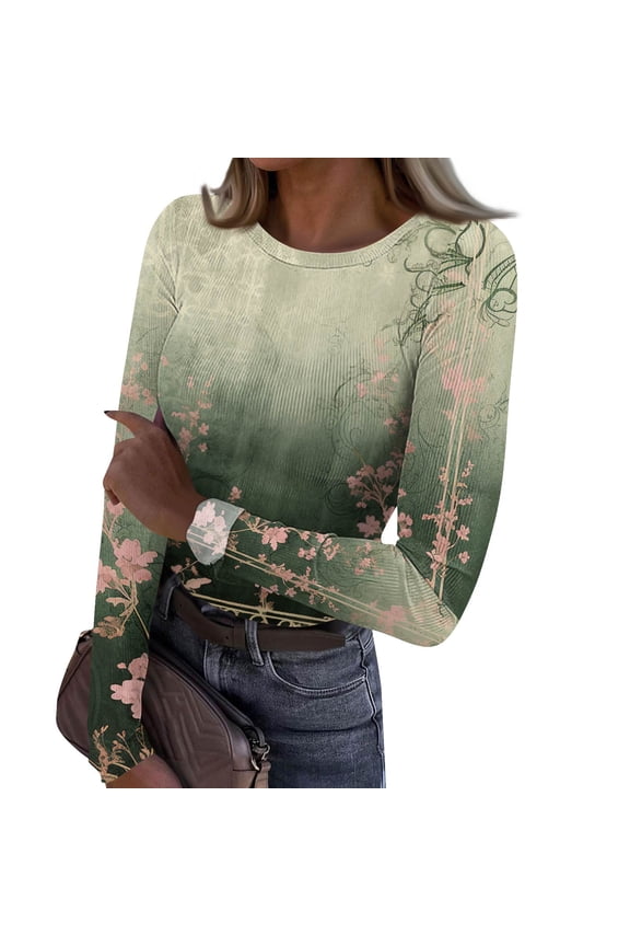 Womens Tops Ribbed Crew Neck Knit Slim Fitted Casual Basic Tee Shirts for Women Fashion Trendy