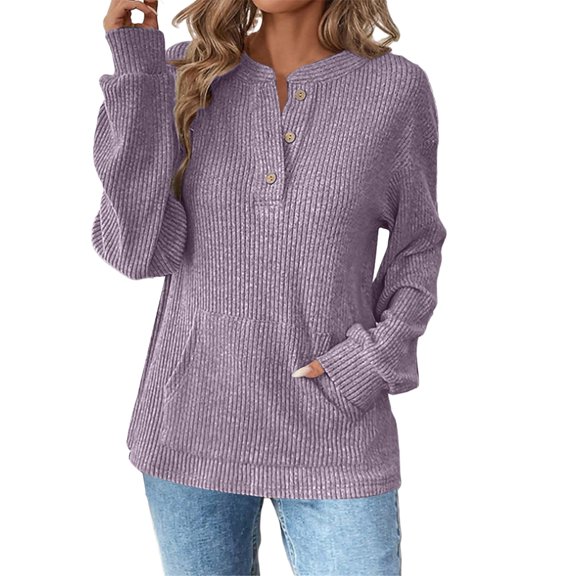 Womens Tops Ribbed Drop Shoulder Pocketed Loose Knit Plus Size Tops