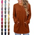 thumbnail image 1 of Womens Tops Ribbed Knit Crewneck Long Sleeve Tunic Sweater with Side Pockets Cozy Comfort Fit for Transitional Weather, 1 of 8
