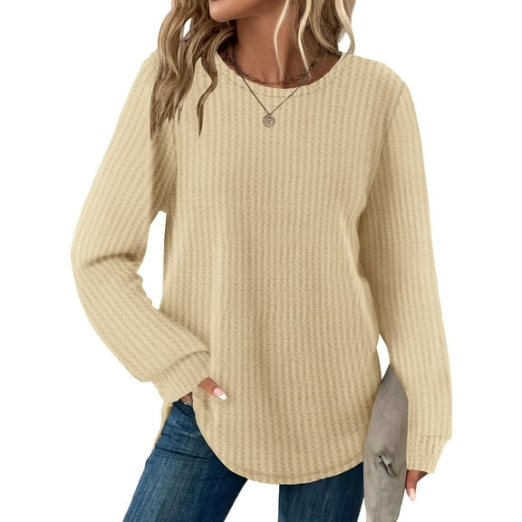 Womens Tops Round-Neck Long Sleeve Casual Blouse Sweater,Blouse for Women Beige M