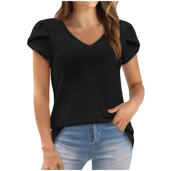 Womens Tops Round Neck Loose Sweater European and New Knitted Long Sleeved Sweater V-neck Sweater Summer Blouses Black S