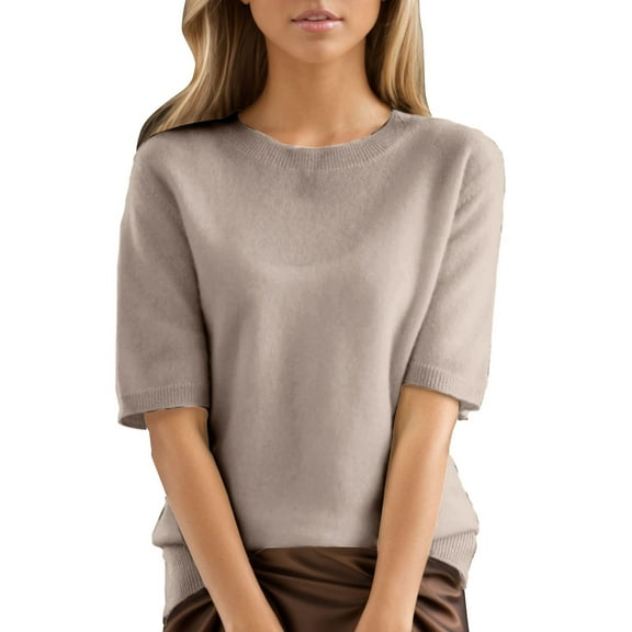 Womens Tops Round Neck Short Sleeved Loose T Shirt With Knit Bottom Knitting Cotton Fabric Soft Comfortable Easy To Match With Jeans Leggings M Sweaters For Women