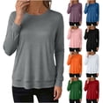 thumbnail image 1 of Womens Tops Round Neck Solid Color Loose Fitting Long Sleeve Hoodless Sweatshirts Casual Spring Fashion Tops Loose Fit Lightweight Girls Outfits Clothes, 1 of 7