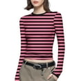 thumbnail image 1 of Womens Tops Round Neck Striped Print T-Shirt Long Sleeve Casual Loose Tees Slim Fitting Basic Blouses Tops,Pink,4XL, 1 of 5