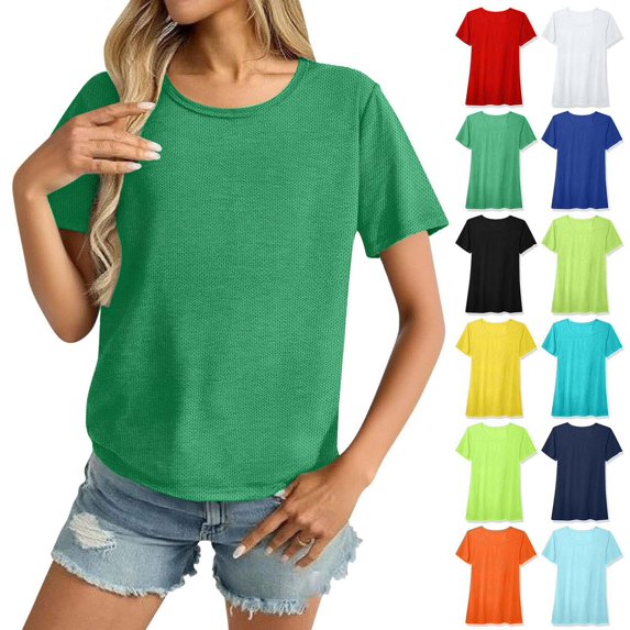Womens Tops Round Neck Summer Army Green Sports Quick Drying Breathable Solid Color Short Sleeve Fashion Outfits Clothes Loose Fit 4XL
