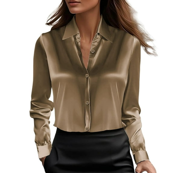 Womens Tops Satin Blouses Button Down Shirts Long Sleeve Tops Satin Fabric Elegant Versatile For Daily Work Occasions L Sweaters For Women