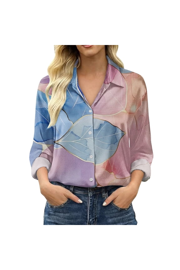 Womens Tops Satin Long Sleeve Shirt Women's Retro Flower Casual Printed Shirt on Sale