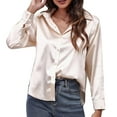 thumbnail image 1 of Womens Tops Satin Satin Imitation Silk Long Sleeved Button Down Blouse Shirts for Women, 1 of 7