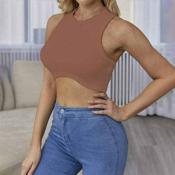 Womens Tops Sexy Sleeveless Crewneck Ribbed Knitted Tank Crop Tops for Women Shirts for Women